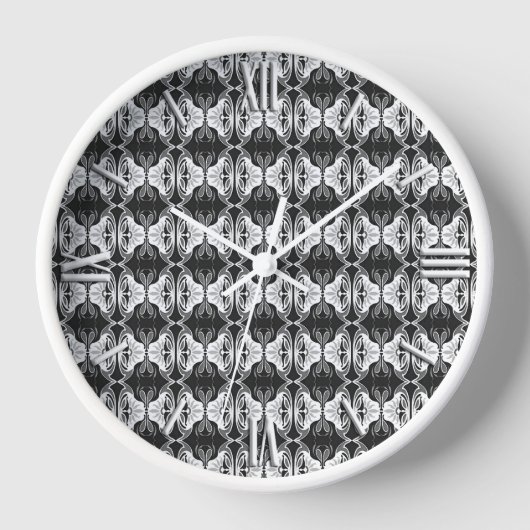 Art Deco Tapete Muster - Schwarzweiß Uhr (Vorderseite)