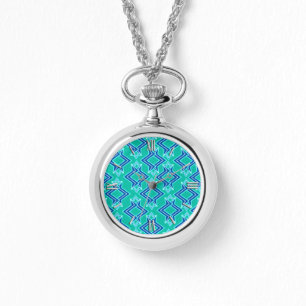 Art Deco Tapete Muster, Türkis und Cobalt Armbanduhr