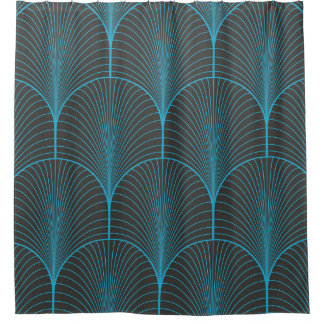 Art Deco Tapete: schwarzes und blaues Muster Duschvorhang