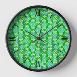 Art Deco Tapetenmuster, Jade Grün Wanduhr