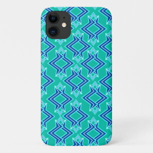 Art Deco Tapetenmuster, Türkis und Kobalt iPhone 11 Hülle