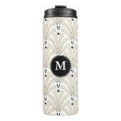 Art Deco Taupe & White Palmettos | Monogramm Thermosbecher (Vorderseite)