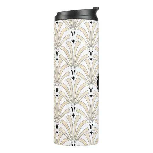 Art Deco Taupe & White Palmettos | Monogramm Thermosbecher (Nach links gedreht)