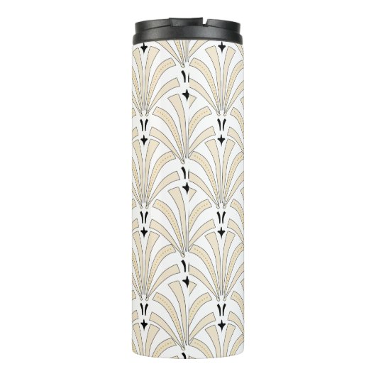 Art Deco Taupe & White Palmettos | Monogramm Thermosbecher (Rückseite)