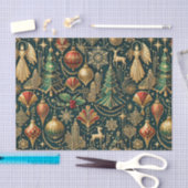 Art Deco Teal Gold Christmas Ornament Illustration Seidenpapier (Handwerk)