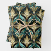 Art Deco Teal & Gold Fan Pattern Wrapping Paper Geschenkpapier Set (Beispiel)