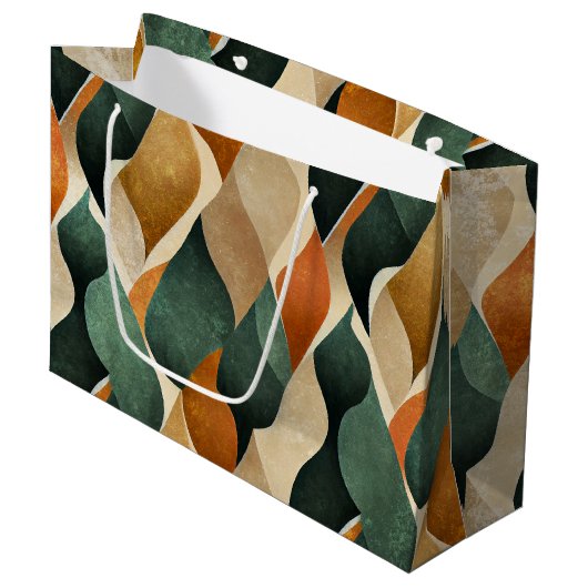 Art Deco Teal & Gold Geometric Pattern (4) Große Geschenktüte (Vorderseite Schrägansicht)