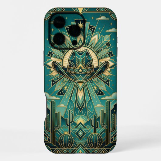 Art Deco Teal & Gold iPhone 16 Pro Max Case Hülle (Rückseite)