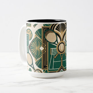 Art Deco Tennis - Smaragdgrün & Gold-Schläger Zweifarbige Tasse