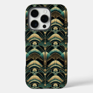 Art Deco Thema in Smaragdgrün und Gold iPhone 16 Pro Hülle