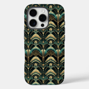 Art Deco Thema in Smaragdgrün und Gold iPhone 16 Pro Hülle