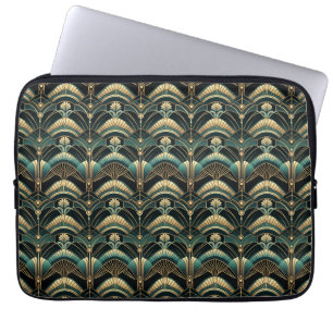 Art Deco Thema in Smaragdgrün und Gold Laptopschutzhülle