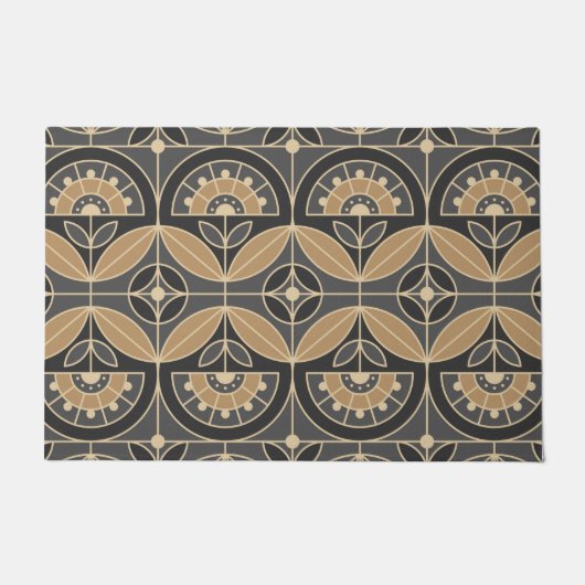 Art Deco Tile Floral 2 (grau und Sand) Fußmatte (Vorderseite)