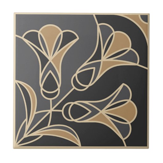 Art Deco Tile Floral. Bluebell-Blume 2 Fliese (Vorderseite)