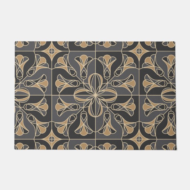 Art Deco Tile Floral. Bluebell-Blume 2 Fußmatte (Vorderseite)