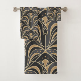 Art Deco Tile Floral. Bluebell-Blume Badhandtuch Set