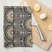 Art Deco Tile Floral (grau und Sand) Geschirrtuch (Viertel Falte)