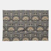 Art Deco Tile Floral (grau und Sand) Geschirrtuch (Horizontal)