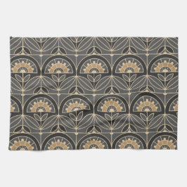 Art Deco Tile Floral (grau und Sand) Geschirrtuch