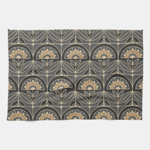 Art Deco Tile Floral (grau und Sand) Geschirrtuch