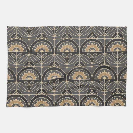 Art Deco Tile Floral (grau und Sand) Geschirrtuch (Horizontal)