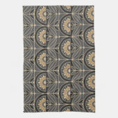 Art Deco Tile Floral (grau und Sand) Geschirrtuch (Vertikal)