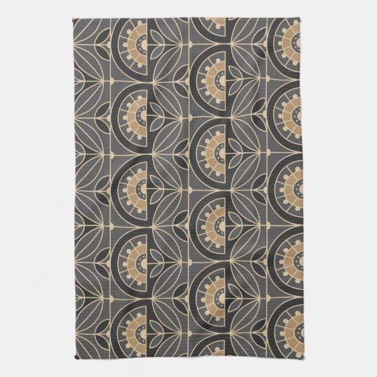 Art Deco Tile Floral (grau und Sand) Geschirrtuch (Vertikal)