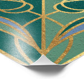 Art Deco Tile Floral. Grün, Blau und Gold Fotodruck (Ecke)