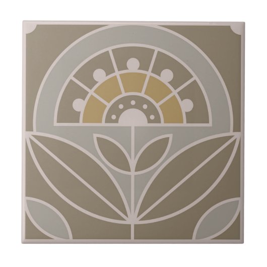 Art Deco Tile Floral (immergrüner Nebel) Fliese (Vorderseite)