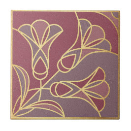 Art Deco Tile Floral. Mauve und Gold Fliese