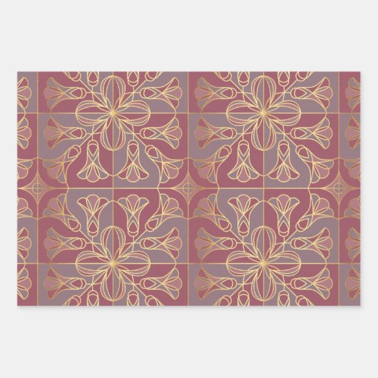 Art Deco Tile Floral. Mauve und Gold Geschenkpapier Set (Vorderseite 3)