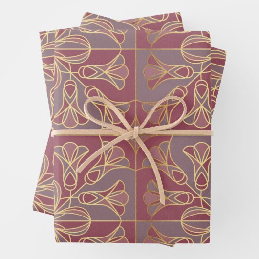Art Deco Tile Floral. Mauve und Gold Geschenkpapier Set (Beispiel)