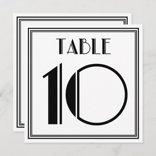 Art-Deco-Tischnummer 10 Einladung (Vorne/Hinten)