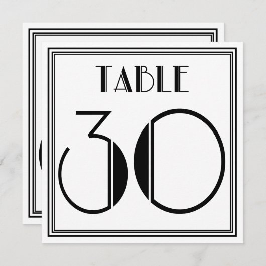 Art-Deco-Tischnummer 30 Einladung (Vorne/Hinten)
