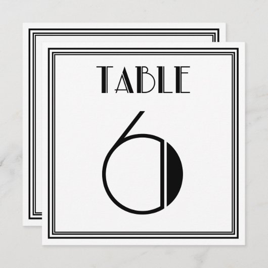 Art-Deco-Tischnummer 6 Einladung (Vorne/Hinten)