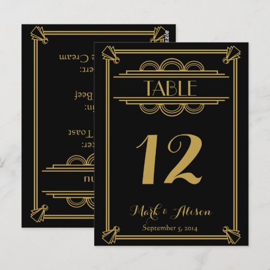 ART Deco Tischnummer mit Menu gold Hochzeit (Vorne/Hinten)