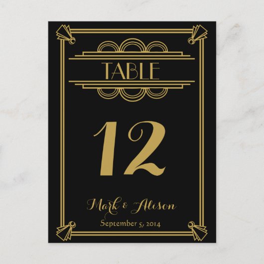 ART Deco-Tischnummer mit Menü goldene Hochzeit Postkarte (Vorderseite)