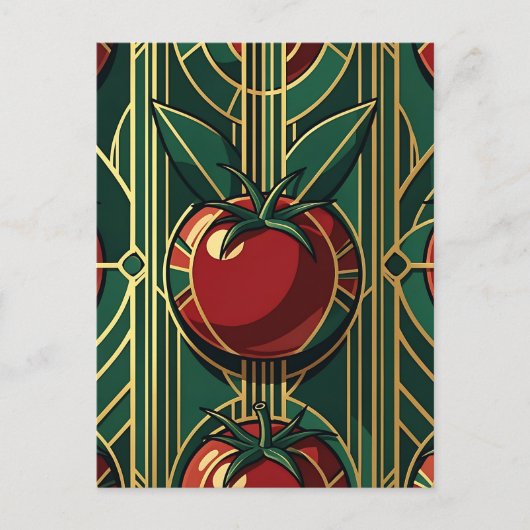 Art Deco Tomaten-Muster Postkarte (Vorderseite)