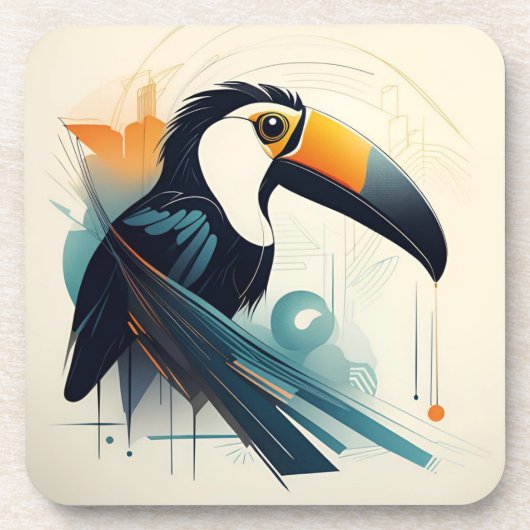 Art Deco Toucan Bird Hard Plastic Untersetzer Set (Vorderseite)