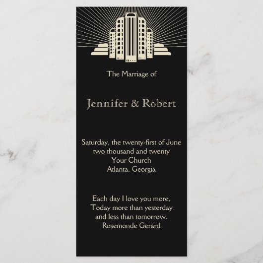 Art Deco Tower Ray Wedding Programm (Vorderseite)