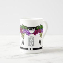 Art Déco Trauben - Mit Monogramm (Tasse der Knoche Porzellantasse