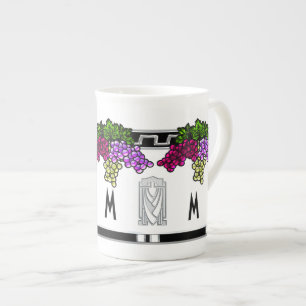 Art Déco Trauben - Mit Monogramm (Tasse der Knoche Porzellantasse