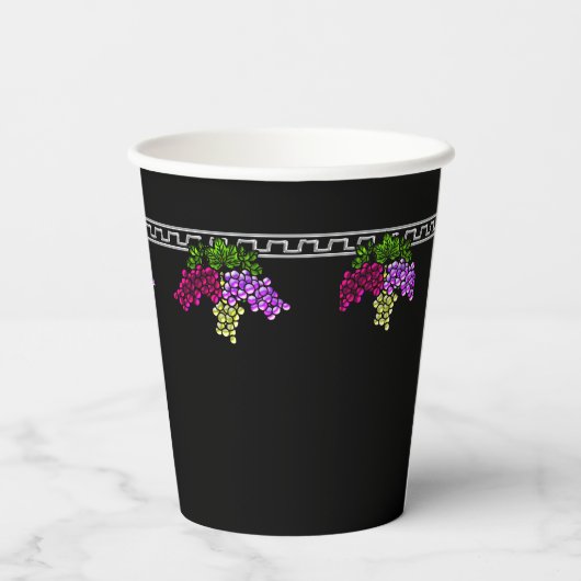 Art Deco Trauben - Schwarz, Silber, Violett Mit Mo Pappbecher (Rückseite)