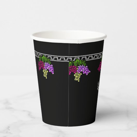 Art Deco Trauben - Schwarz, Silber, Violett Mit Mo Pappbecher (Rechts)