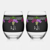 Art Deco Trauben - Schwarz, Silber, Violett Mit Mo Weinglas Ohne Stiel (Vorderseite)