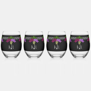 Art Deco Trauben - Schwarz, Silber, Violett Mit Mo Weinglas Ohne Stiel