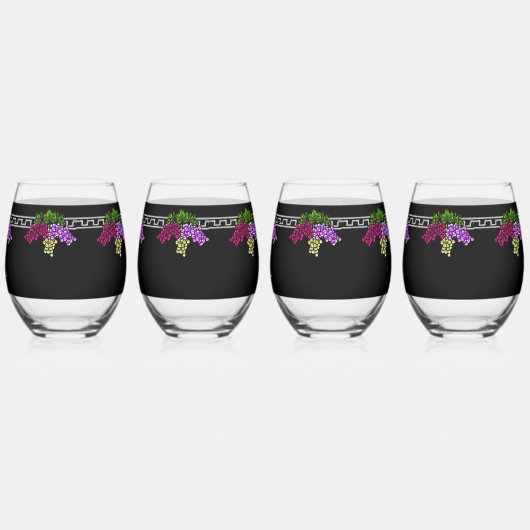 Art Deco Trauben - Schwarz, Silber, Violett Mit Mo Weinglas Ohne Stiel (Links)