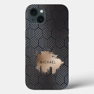 Art Deco Trendiges Sechseck Marineblau Bronze Foli iPhone 13 Hülle