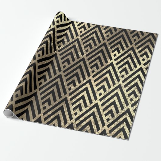 Art Deco Triangle Diamond Black Imitats Goldene Ge Geschenkpapier (Ungerollt)
