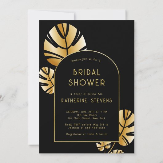 Art Deco Tropical Leaf Boho Frame Brautparty Einladung (Vorderseite)